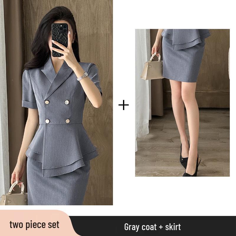 Women's Summer Short-Sleeve Suit Set - Elegant, High-End Professional Attire for Front Desk Managers