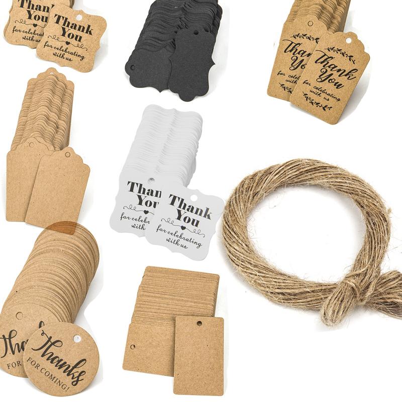 100pcs Paper Jewelry Packaging Blank Labels Display THANK YOU Tags Price Stickers With Rope Necklace Making Bracelet Supplies