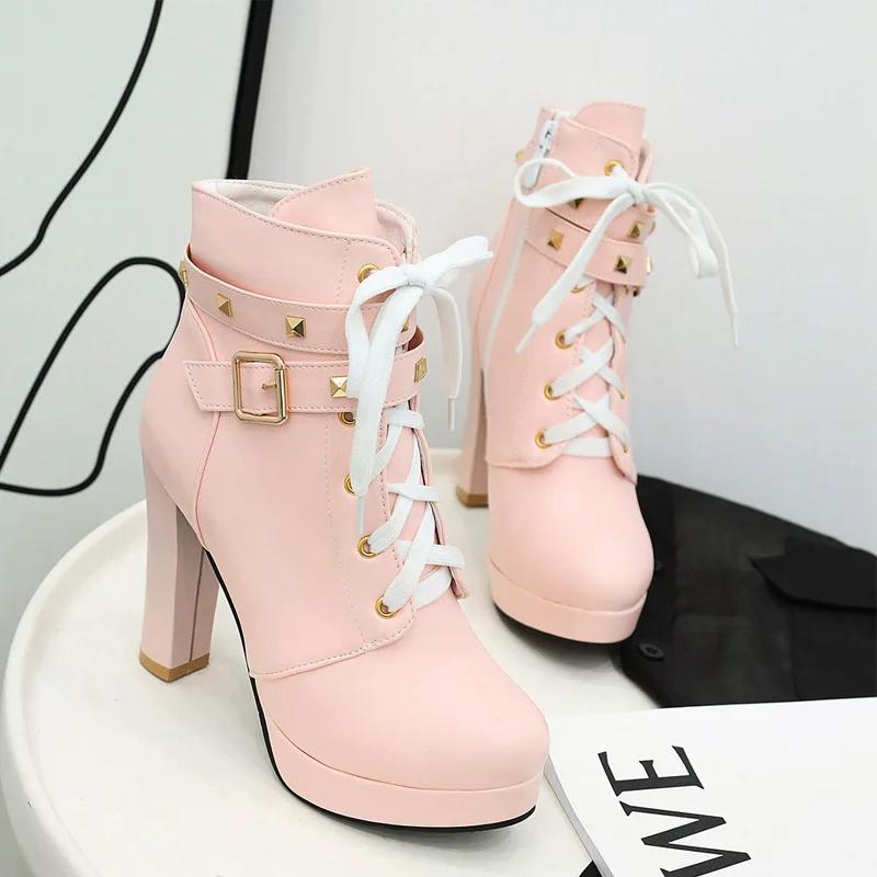 

Модные экстремальные высокие каблуки ботильоны женские сапоги на платформе с шипами на каблуке короткие сапоги с пряжкой на молнии женские осенне-зимние розовые черные 43 36