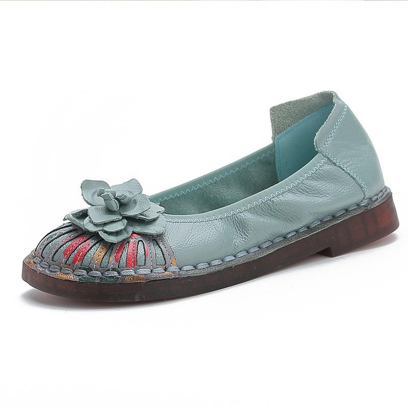 Retro Leather Shoes Ethnic Style Comfortable Pregnant Women's Shoes Genuine Leather Soft Sole Women's Shoes Beans Shoes Shallow Mouth Handmade