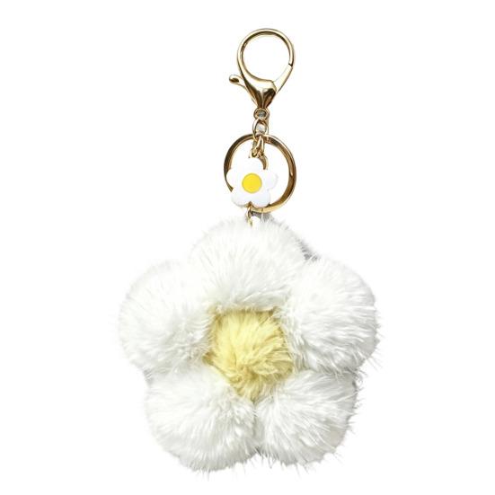 Floral Bag Charm Plush Flower Keychain for Backpack, Fuzzy Keyring Key Chain Charm, Women Girls Handbags Decorative Accessory Aesthetic Purse