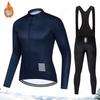 Long Sleeve Cycling Jersey Set Quick Dry Unisex Bib Pants Fleece Lined Outdoor Bike Team Wear