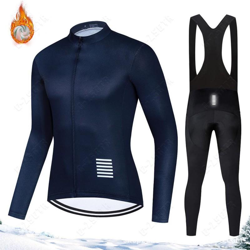 Long Sleeve Cycling Jersey Set Quick Dry Unisex Bib Pants Fleece Lined Outdoor Bike Team Wear