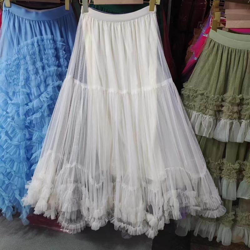 Super pendulum design sense fashion sweet fungus lace a word fluffy mesh skirt women