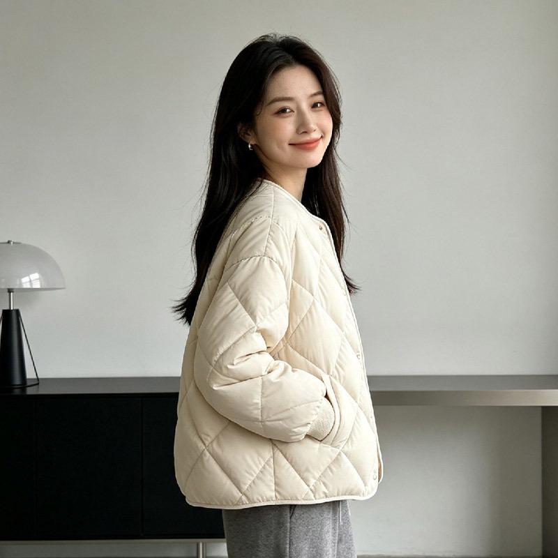 Pinghu down jacket women's short light rhombus pattern women's duck down Jiaxing winter