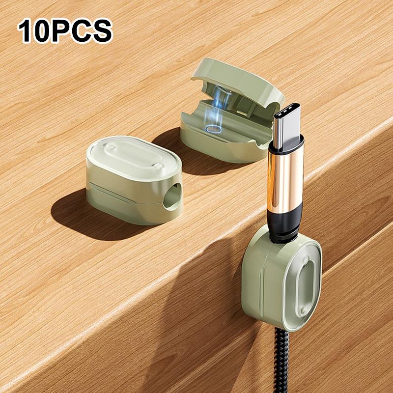 

10Pcs Magnetic Cable Organizer Holder For Home Office Under Desk Management Cable Clips Adhesive Wire Keeper Cord Cable Clips зелёный