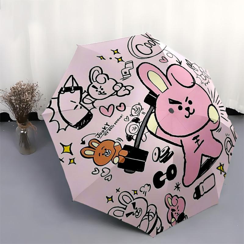 1pc BT21 Cooky Outdoor Umbrella - Automatic Opening/Closing, Portable 3-Fold Design, 8-Rib Iron Frame, Perfect Gift for Fans, Travelers, Daily Us