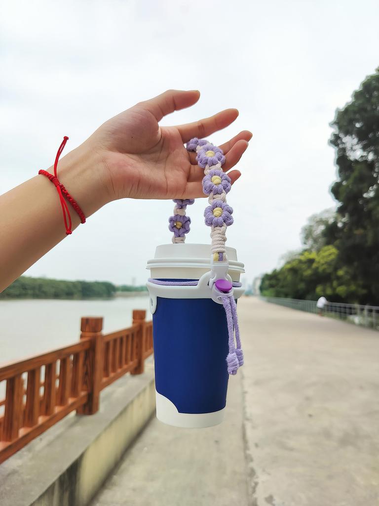 Adjustable Water Bottle Holder Strap DIY Cup Shoulder Strap Hand Woven Daisy Flower For Camping Picnic Travel Cup Accessories