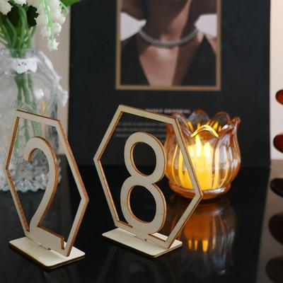 Wooden Hexagon Shape Removable Seat Number Table Number Plate Digital Seat Signs Table Number Signs