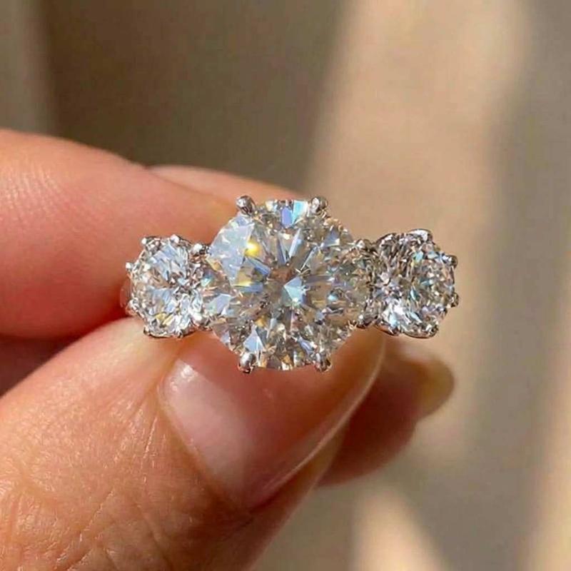 

925 Sterling Copper Simple Elegant Woman Wedding Rings with Brilliant Cubic Zirconia Stone Engagement Rings Eternity Zircon 8 білий