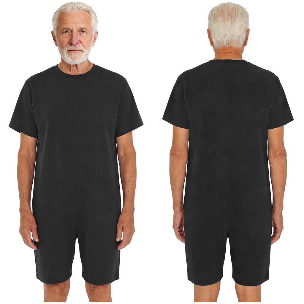 S-3XL Unisex Adaptive Romper: Anti-Strip Back Zipper Jumpsuit, Easy Care Short Sleeve for Elderly & Special Needs