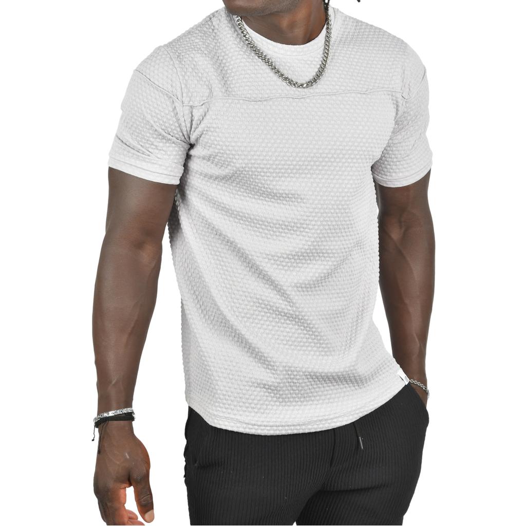 DeepSEA Front Pleated Embossed Dot Patterned Waffle Fabric T-Shirt 2403207