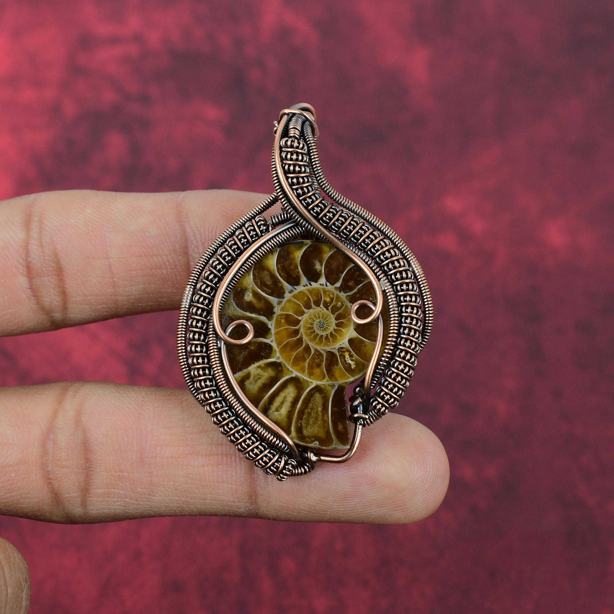 

Ammonite Fossil Copper Pendant Copper Wire Wrapped Jewelry Handmade Pendant Dainty Gemstone Pendant Copper Wire Wrap Pendant Gifts For Wife