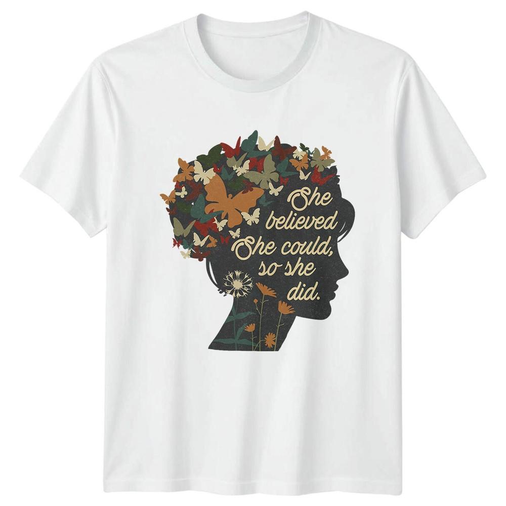She Believed She Could TShirt Butterfly Motivational Quote Tee S
