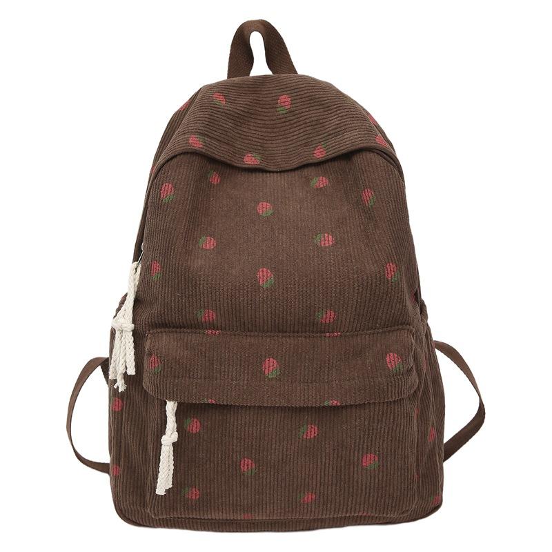 Schoolbag New Student Schoolbag Female Corduroy Cute Strawberry Backpack Sweet Ins Wind Travel Backpack