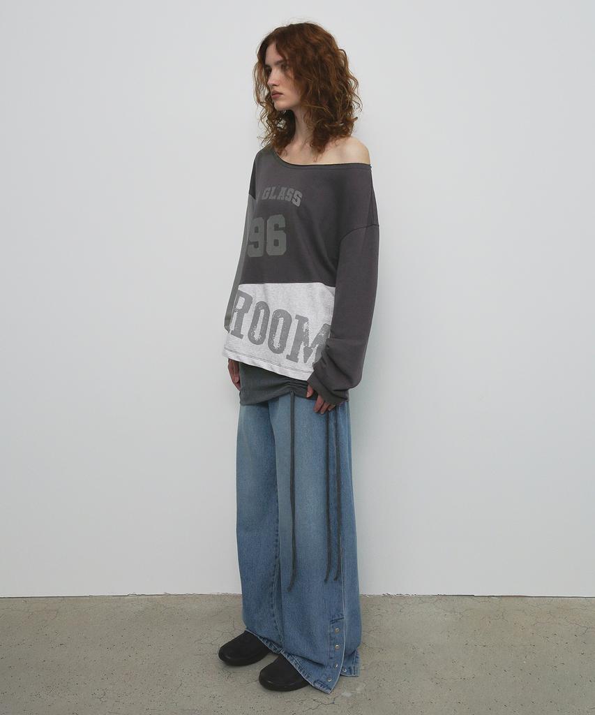 Saendeulig One Shoulder Color Block T-Shirt_Brown
