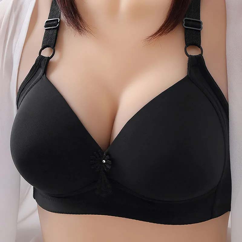 Thin Women's Bra Solid Color Simple Casual Style Comfortable Gather Anti-sagging Underwear Without Steel Ring Large Bra Lightweight Breathable