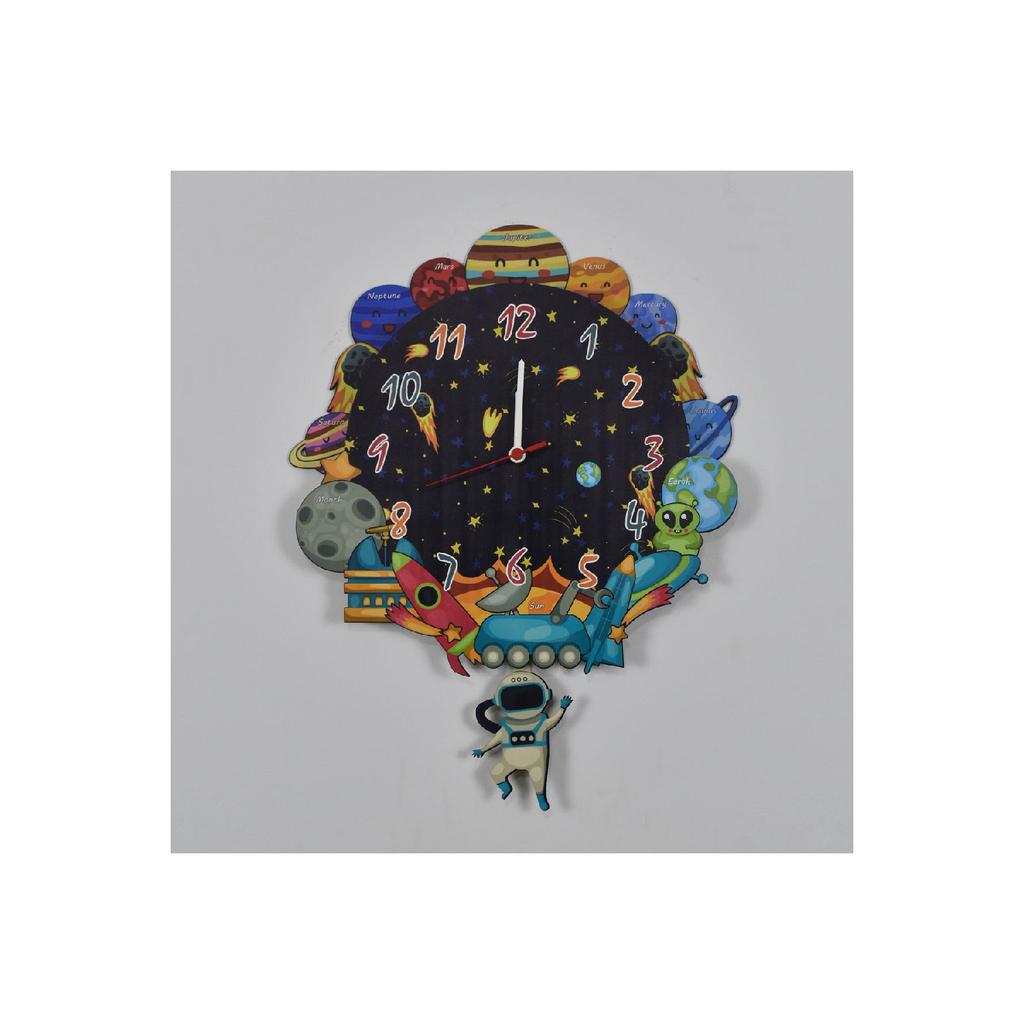 3d Wooden Space And Planets Children's Room Wooden Wall Clock Elf-2312023