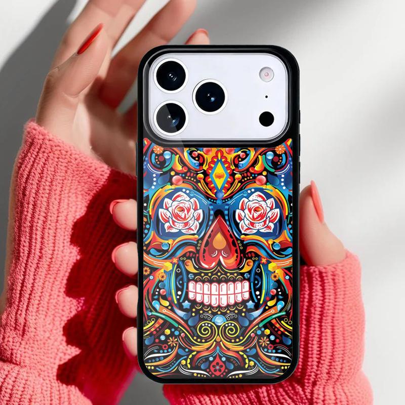 Mexican Skull Flower Phone Case for iPhone 17 Air 16e 15 14 13 Pro Max Back Cover for 12 11 Pro Coque