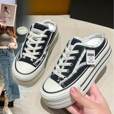 Moda Nuevos Zapatos de Lona Mujer Casual Diseñador Zapatos Vulcanizados Zapatillas Medias Mocasines Suaves Plataforma Aumento de Altura Plataforma Zapatillas