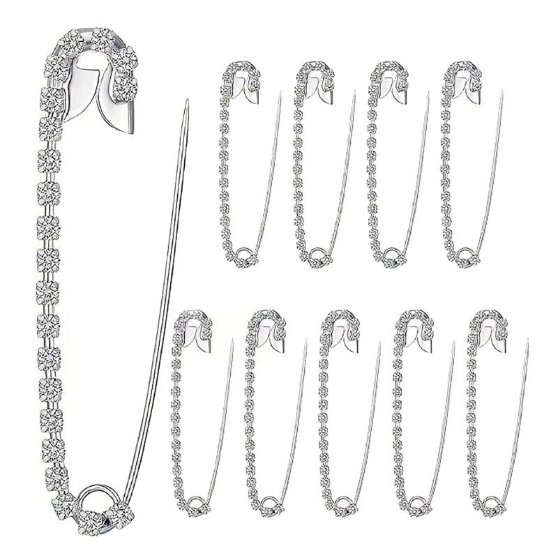 

10 шт. Декоративные броши для одежды, Аксессуары, Элегантные булавки с инкрустацией стразами, Изысканный зажим для юбок и лацканов серебряный