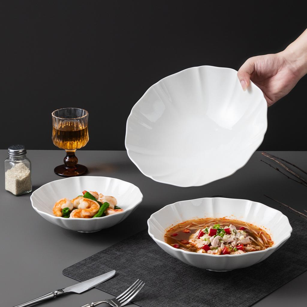 High-Value Soup Plate Hotel Creative Large Ceramic Bowl Home Household Dessert Bowl Japanese Ramen Bowl Fruit Salad Bowl