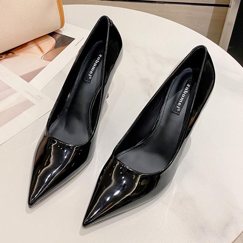 SX988-1 Customized Women's Shoes European and American Patent Leather Sexy Super High Heels Korean Version Simple Pointed Thin Heel Single Shoes