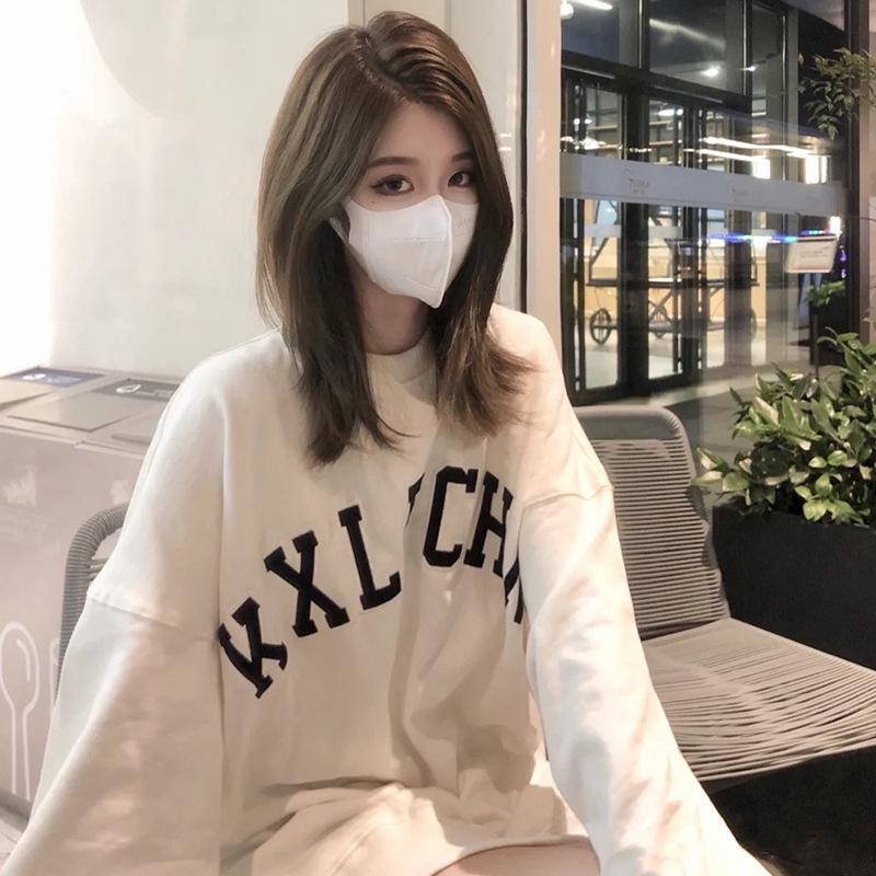 Ladies Vintage Letter Printed White Hoodie for Autumn Winter  Women O-neck Long Sleeve Loose Oversized Sweatshirt Top