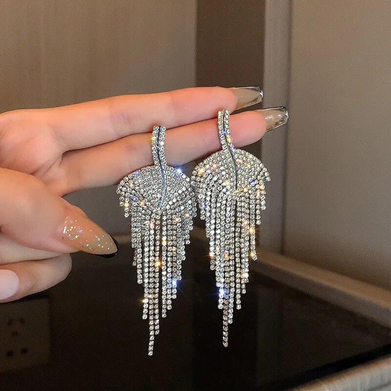 2022 Fashion Love Heart Shiny Zircon Earring For Women Bride Charm Rhinestone Long Tassel Earrings Wedding Party Jewelry Gifts