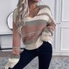Women S V Neck Striped Spliced Loose Knit Pullover Sweater