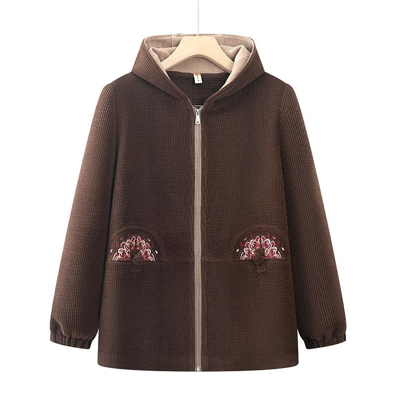 

Шикарный тренч с капюшоном для женщин среднего и пожилого возраста - Повседневная весенне-осенняя верхняя одежда, Модная короткая куртка 4XL (130-145kg) кофейный