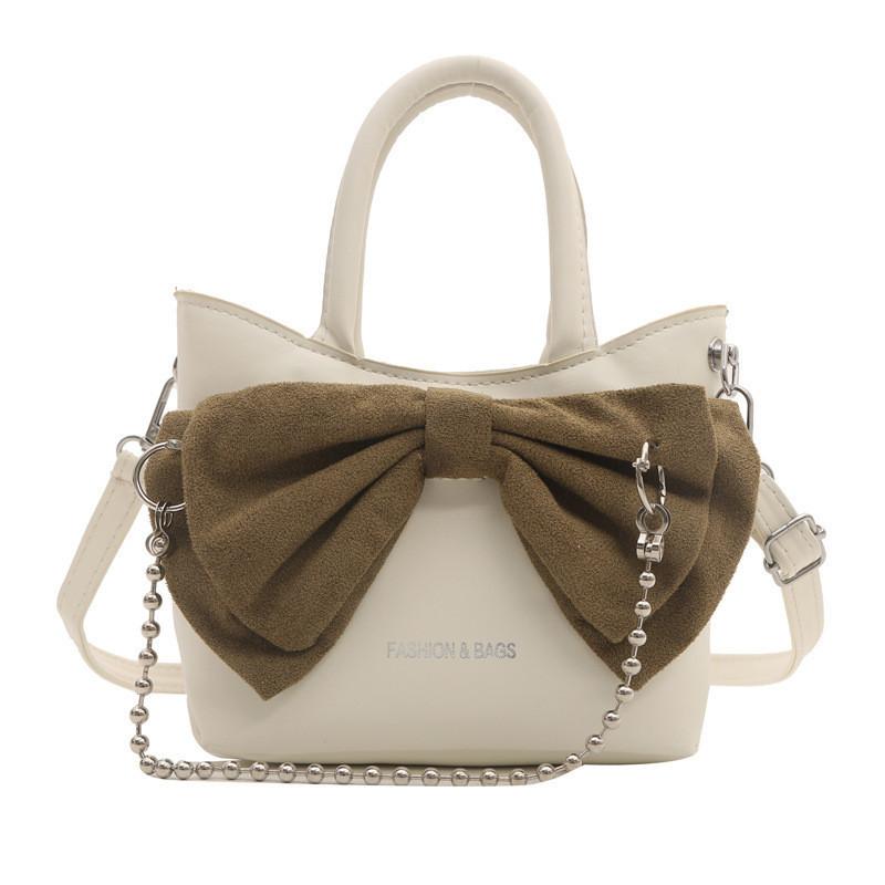Trendy Korean Style Pu Leather Tote Bag Fashionable Bucket Bag With Bowknot