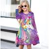 Mädchen Lässiges 3D Einhorn Muster Print Rundhals Langarm Kleid Kinder Prinzessinnenkleid