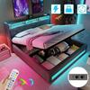 Pat 140x190 CM - NHHF - cu LED și USB - Pat cu Depozitare și Tăblie - 2 Persoane - Gri