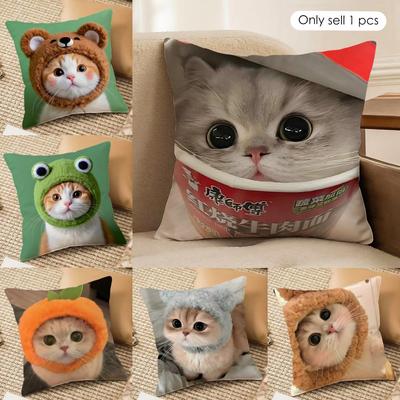 Funda de cojín de gato kawaii linda Tela de felpa suave Fundas de cojín impresas a doble cara para todas las estaciones Decoración del hogar