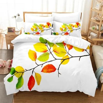 3D Fall Leaves Duvet Cover Set Queen King Size Autumn Leaves Bedding Natural Scenery Room Decor 3 Piece Set with 2 Pillowcases