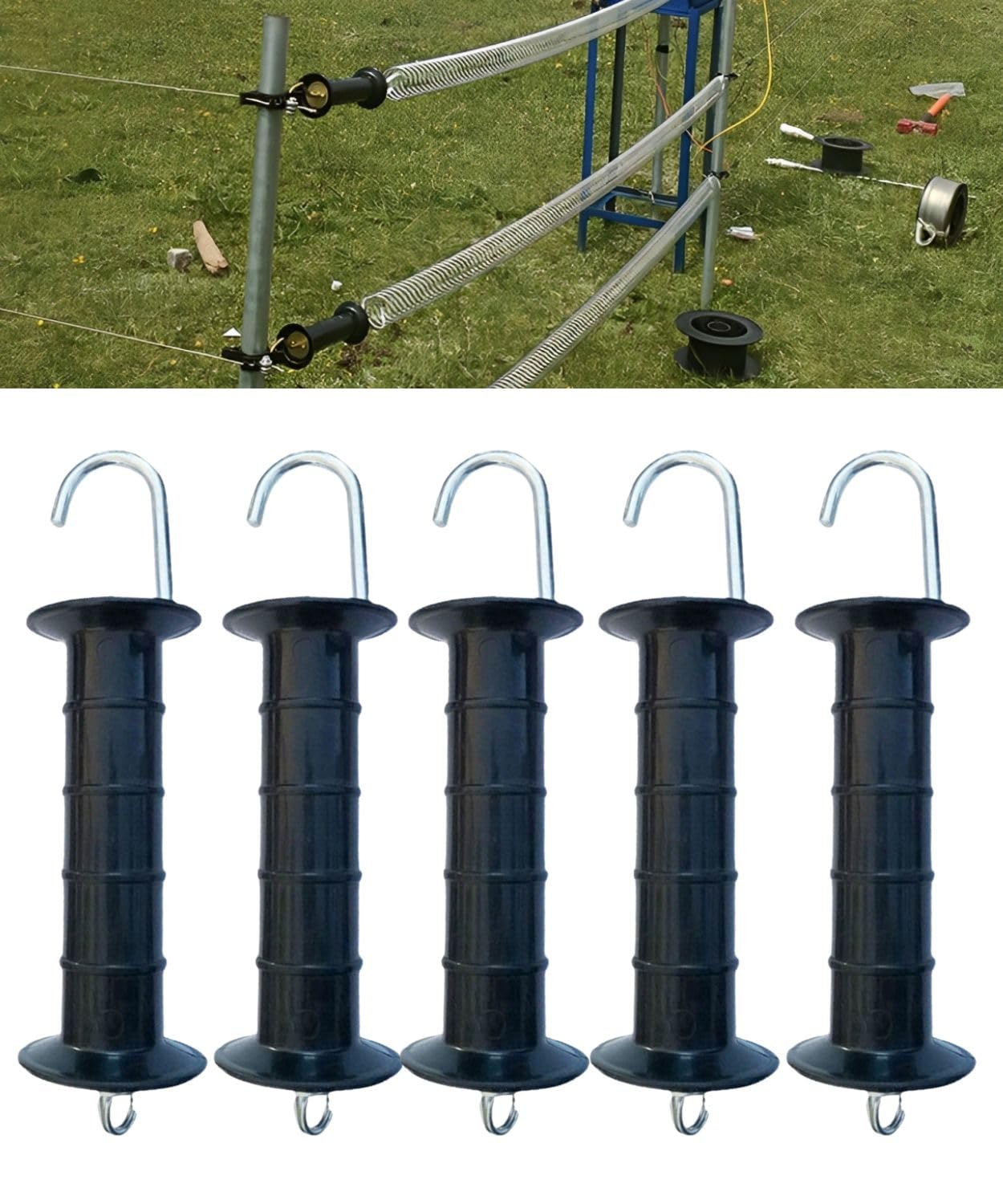 

Leap Raupe Electric Fence Gate Clips, Electric Fence Gate Grip Handles, Gate Handles, Electric Fence Handle Grips, 23cm, 5-Piece Set, Black, B