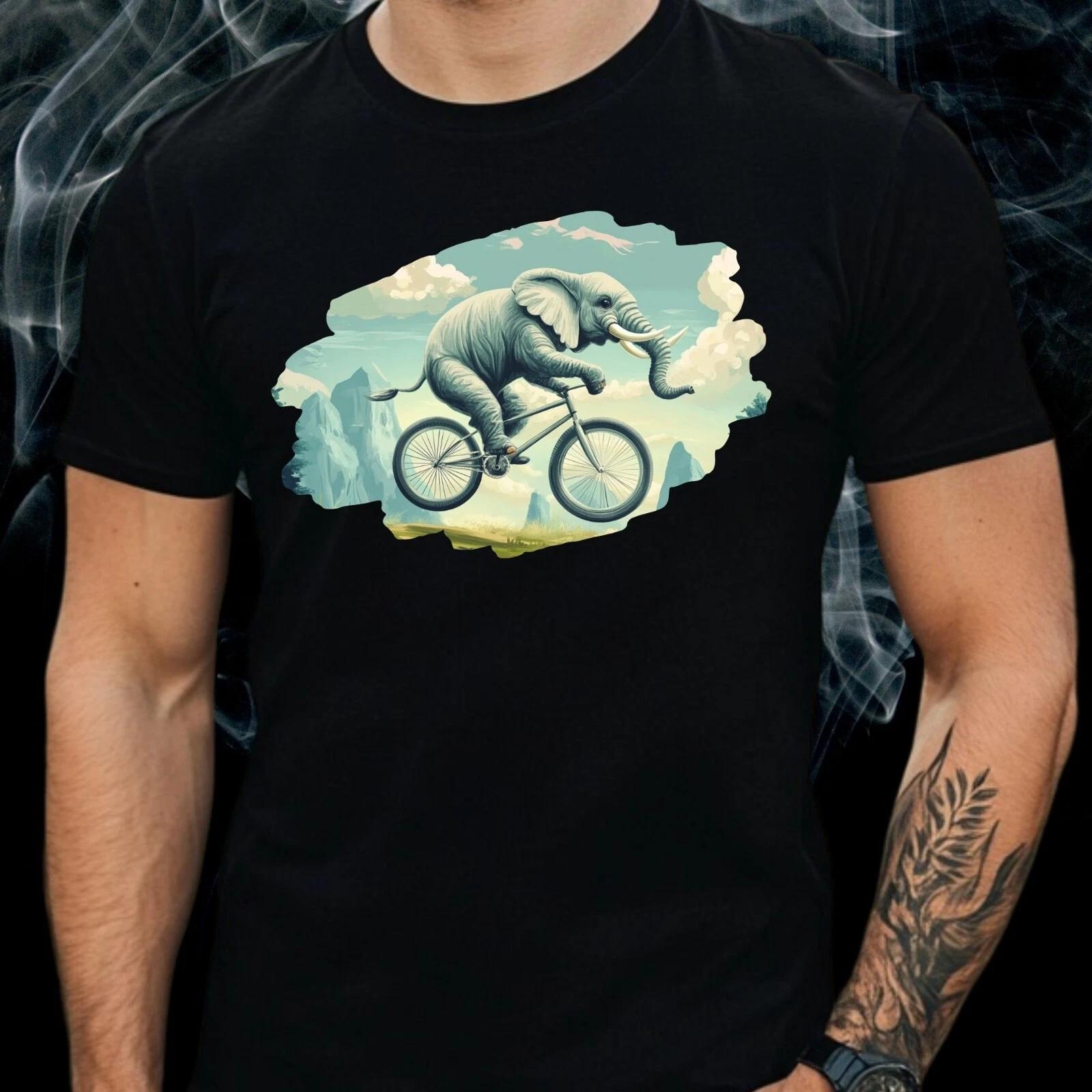 T-Shirt Herren Elefant auf Fahrrad Motiv Baumwolle Größe S bis 5XL XS