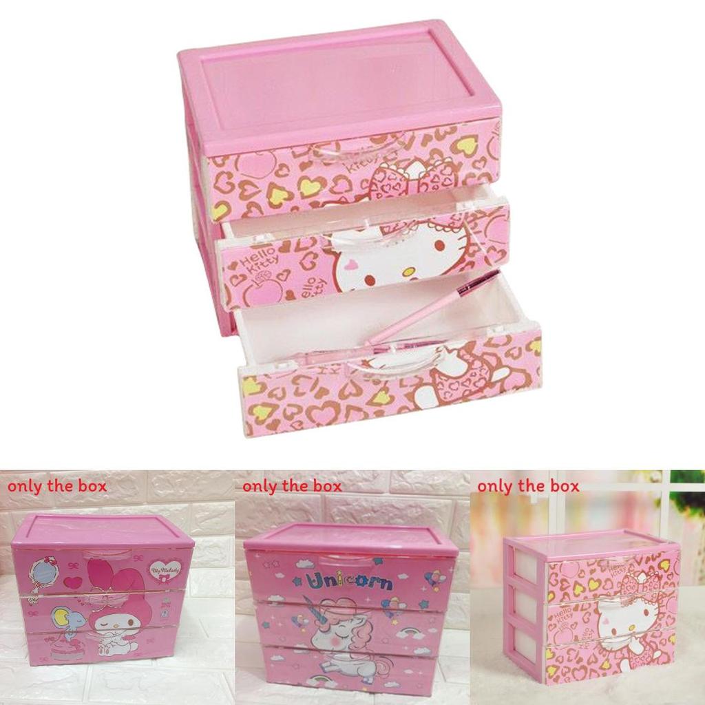 Hello Kitty Leopard Unicorn Melody Pattern Three Layer Drawer Style Storage Box For Jewelry And Makeup Organizer