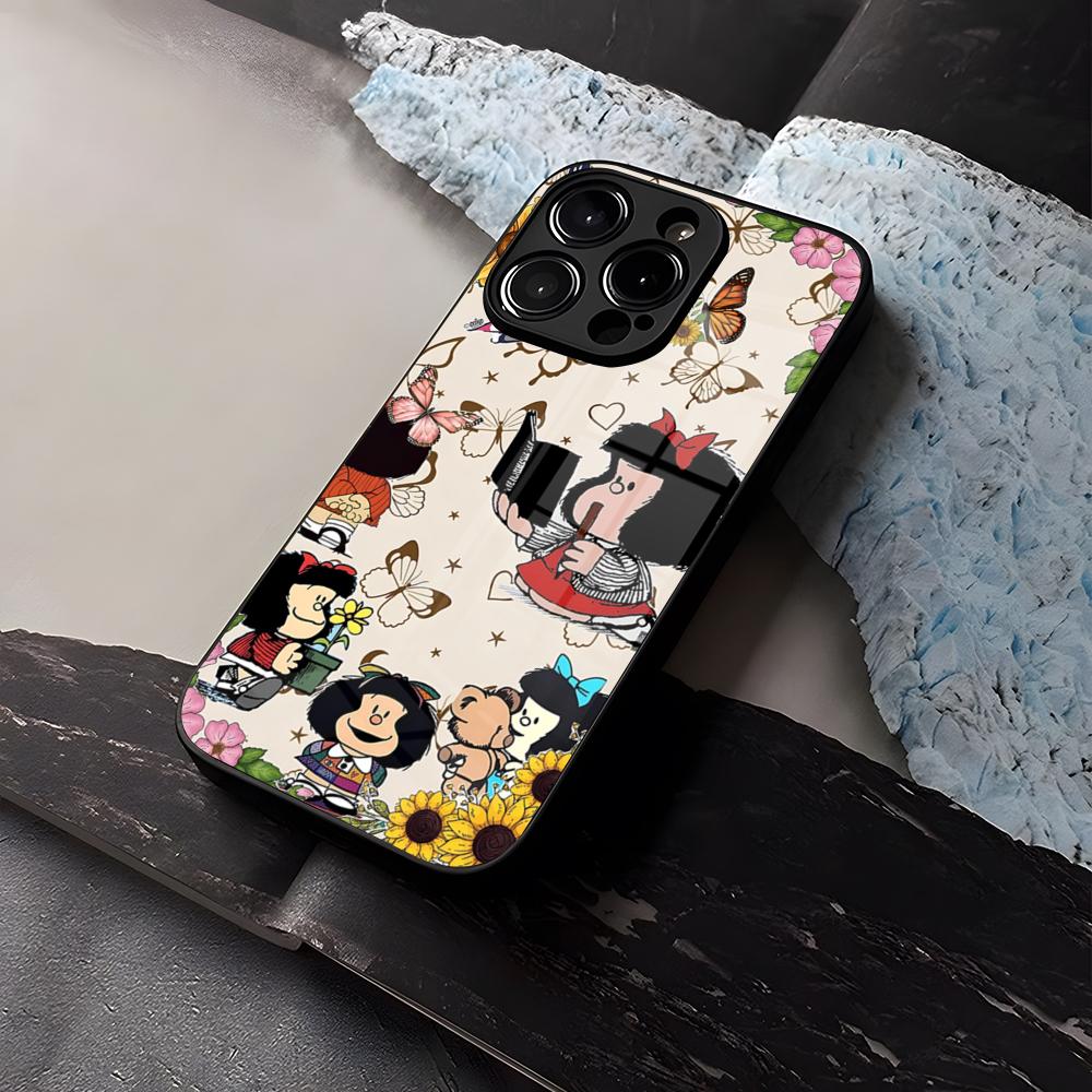 Mafalda Cartoon Phone Case Tempered Glass For IPhone 16 17 13 14 12 15 11 Pro Max Plus Mini X XR SE2020 Coque