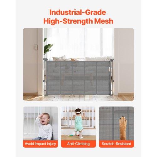 VEVOR Retractable Baby Gate, 870 Mm Tall, Extends Up To 1400 Mm Wide, Retractable Gate for Kids or Pets, Mesh Material