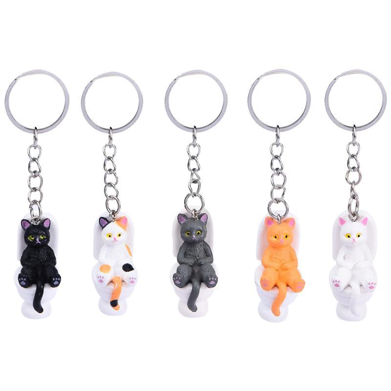 Funny Pvc Cat Keychain Toilet Shape Design Color Options For Cat Lovers Bag Car Key Decor