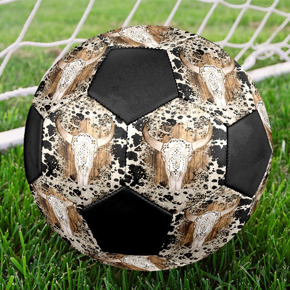Western Cow Skull Indoor Soccer Ball Colorful All Ages Size 5 Machine Stitched PVC Competition Ready Durable High-Bounce