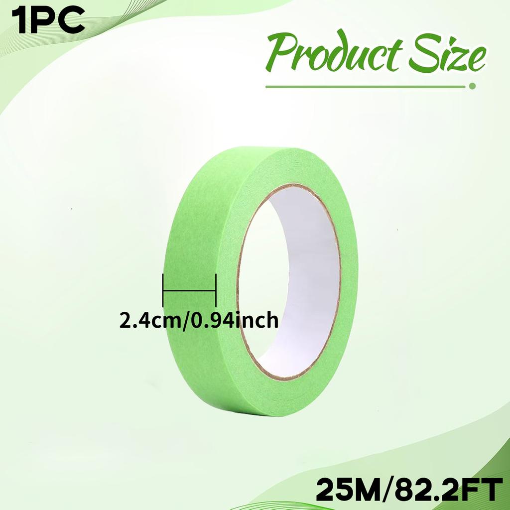 Green Painter's Masking Tape, 25m Roll, Easy Tear, Single Side Adhesive for Oil Painting and DIY