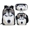 Luxe Nouveauté Particulier Cool Cheval Husky Tigre Impression 3D 3pcs/Ensemble élève Sacs d'école Ordinateur portable Sac à dos de jour Sac à dos Sac à lunch Trousse