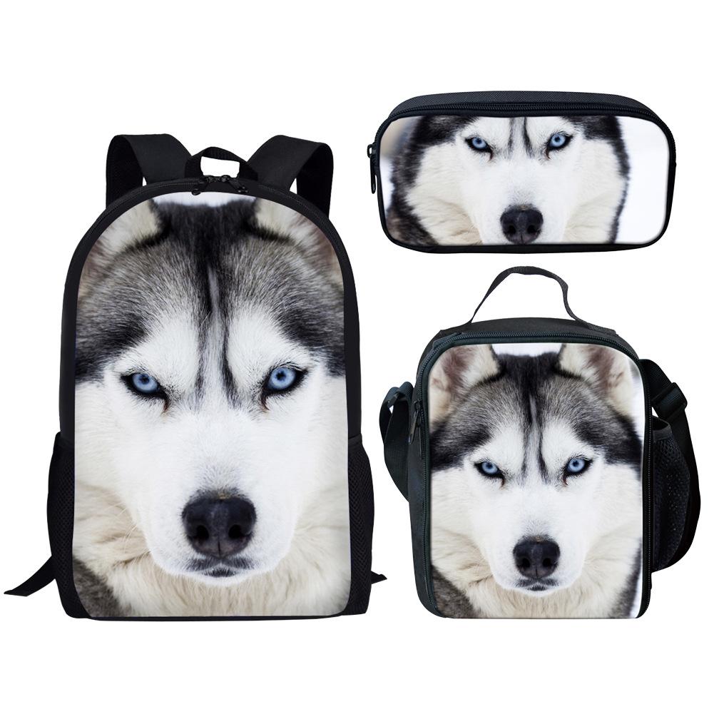 Luxe Nouveauté Particulier Cool Cheval Husky Tigre Impression 3D 3pcs/Ensemble élève Sacs d'école Ordinateur portable Sac à dos de jour Sac à dos Sac à lunch Trousse
