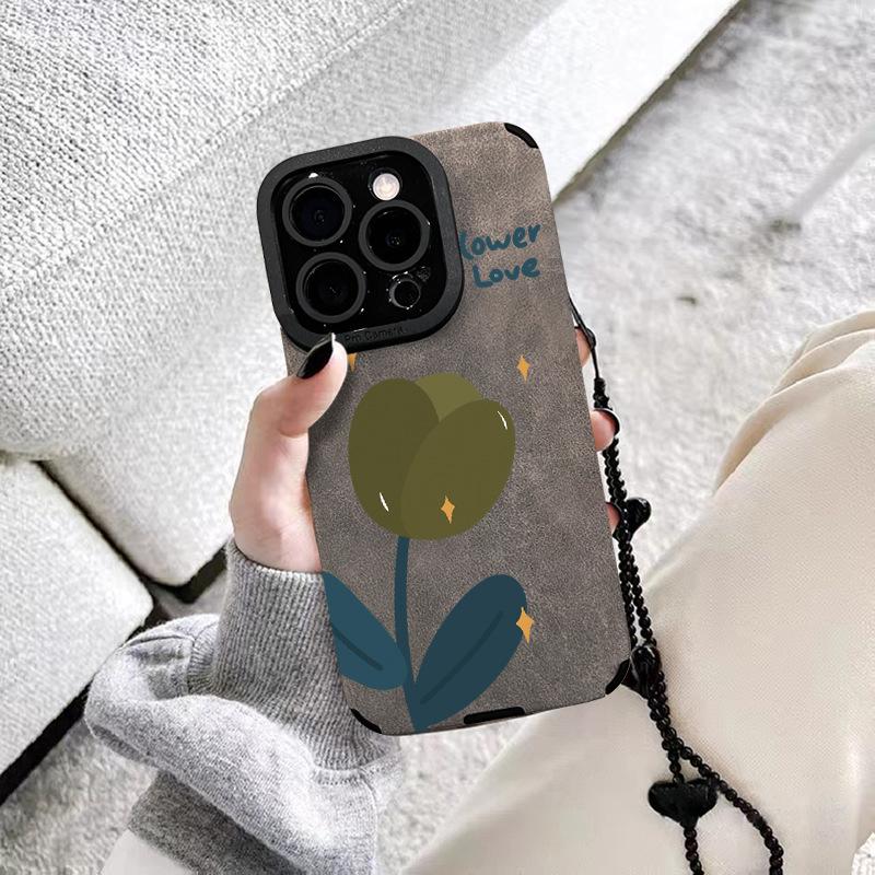 Tulip Bracelet Suitable for Apple 16pro Mobile Phone Case 15 Fine Hole Anti-fall 14 Fur 13 Silicone 12/11 Women