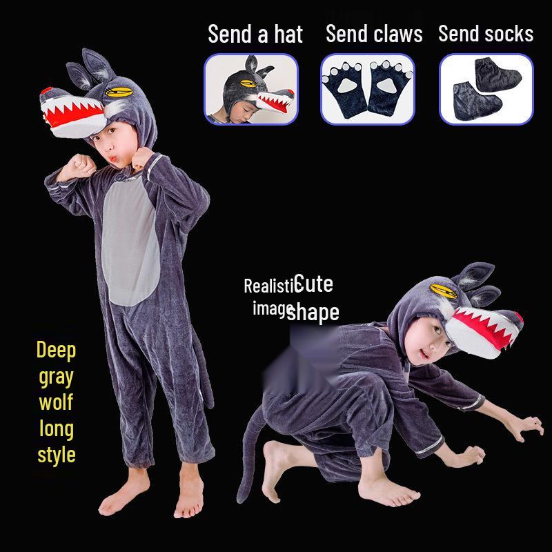 Gray Wolf, Tiger, Lion, Sheep, and Crocodile Kids' Animal Performance Costumes for Shows