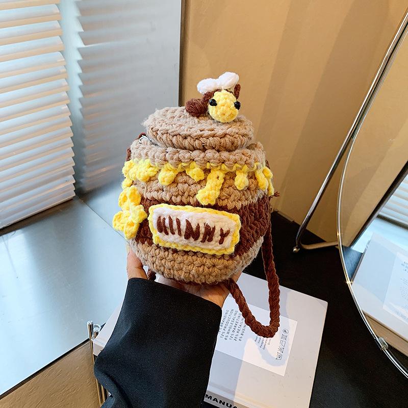 Новая вязаная крючком медовая банка маленькая сумка-мессенджер милый сладкий стиль женская готовая вязаная крючком сумка через плечо хаки