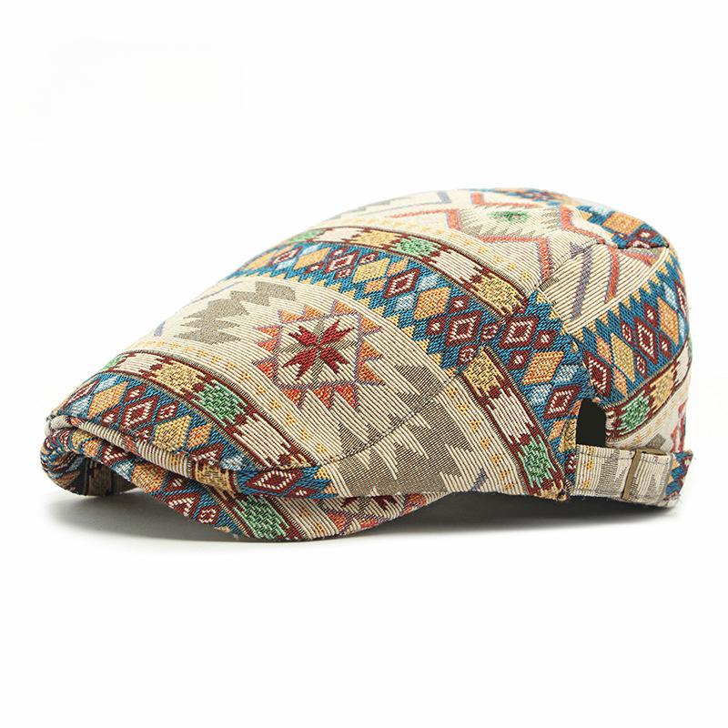 Papa Boho Jacquard Hoed Vrouwelijk Brits Retro Baret Etnische Stijl Gepersonaliseerde Geometrische Pet Casual Vooruit Pet Mannen VizierenCadeau Adjustable kaki